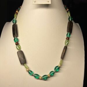 Wood and Plastic Bead Necklace